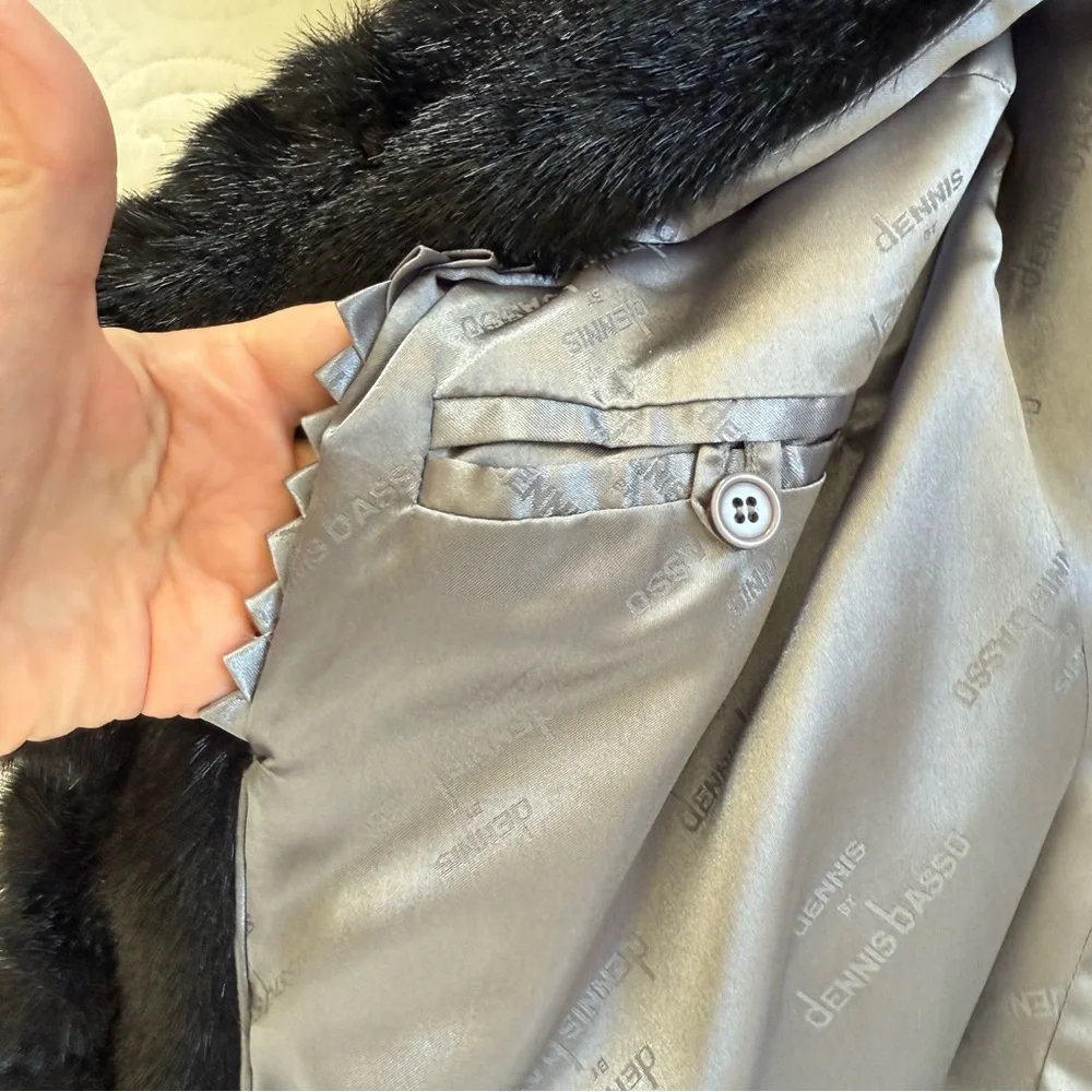 Dennis Basso Luxurious Black Faux Fur Mink Coat Shawl Collar Women’s Medium NWOT - Picture 10 of 14